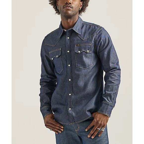 Lee 101 Western Shirt Selvedge Denim Long Sleeve Rodeo Dry Indigo Men's XXL - Picture 1 of 14